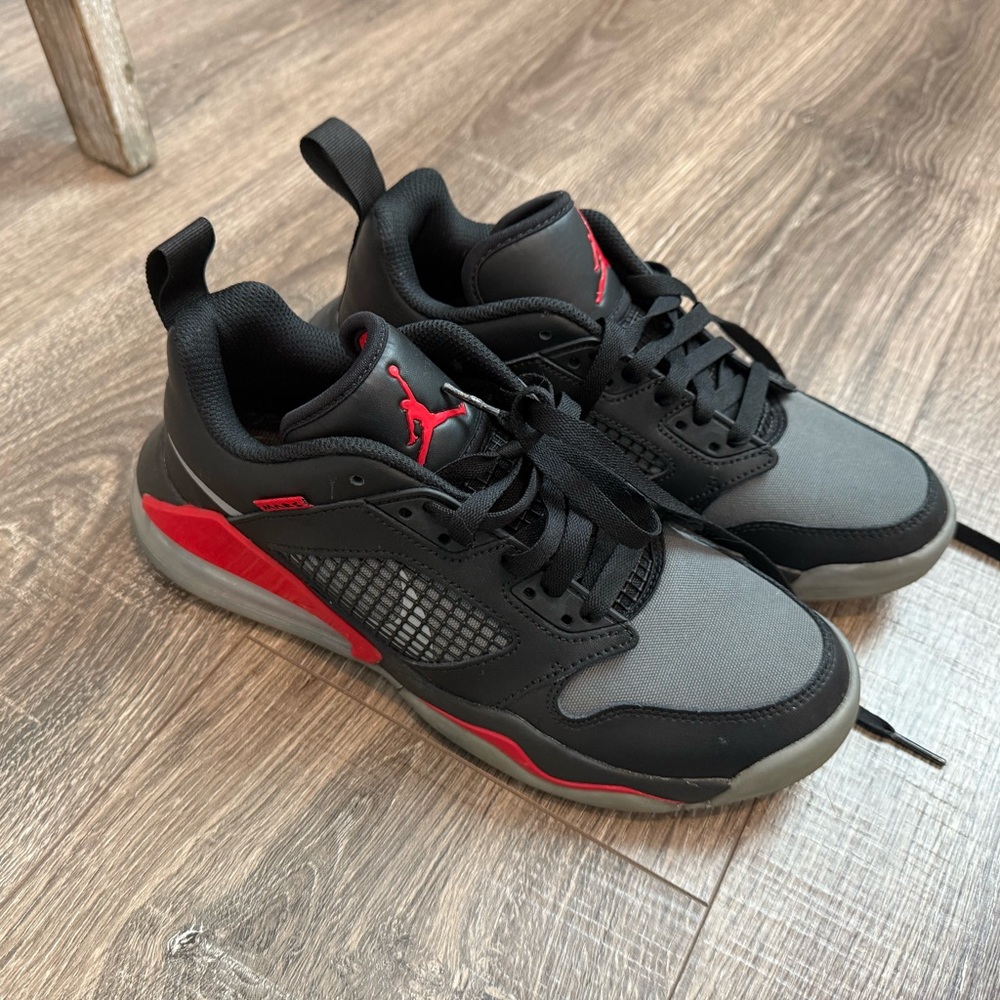 Jordan Black and Red Athletic Shoes with Cushioned Sole